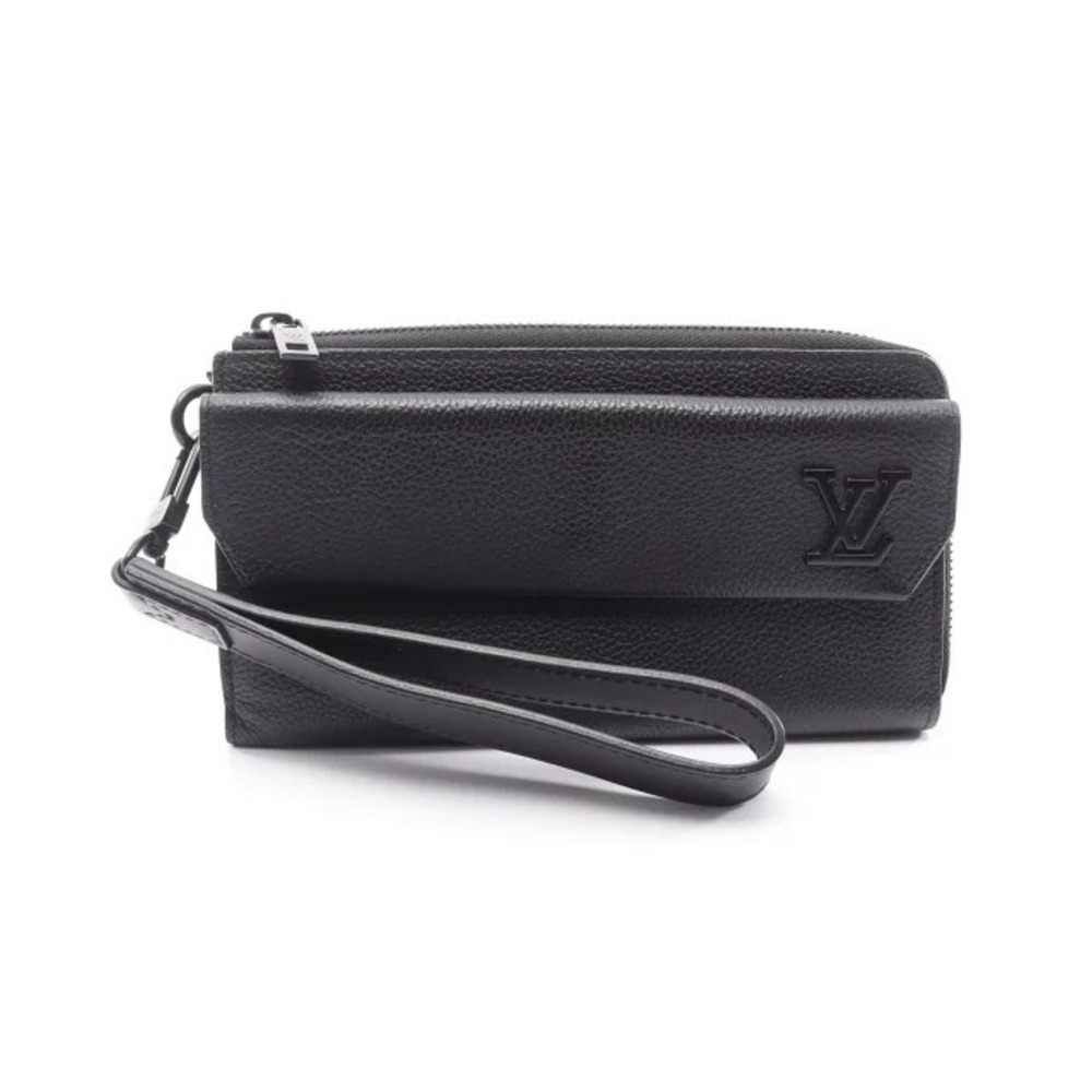 Louis Vuitton Zippy Wallet Zipper Long Leather Grain Aerogram Black